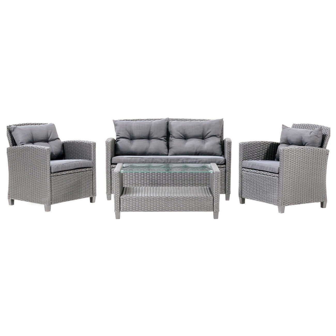 Mora Rattan 4 Seater Outdoor Conversation Set Garden Furniture Sofas with Coffee Table in Grey