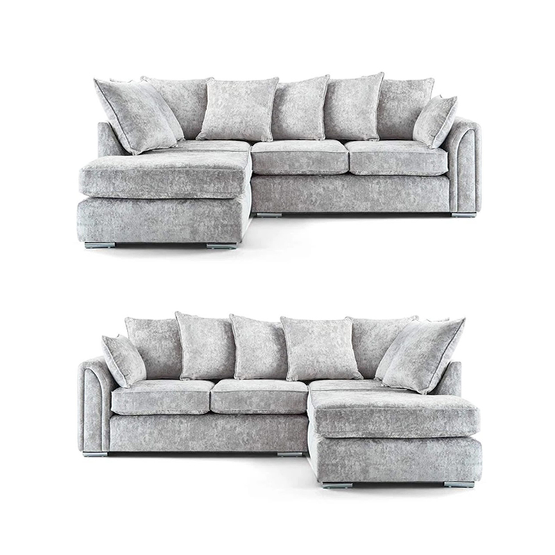 Chiswick Chenille 4 Seater Fabric Corner Sofa in Silver with Footstool