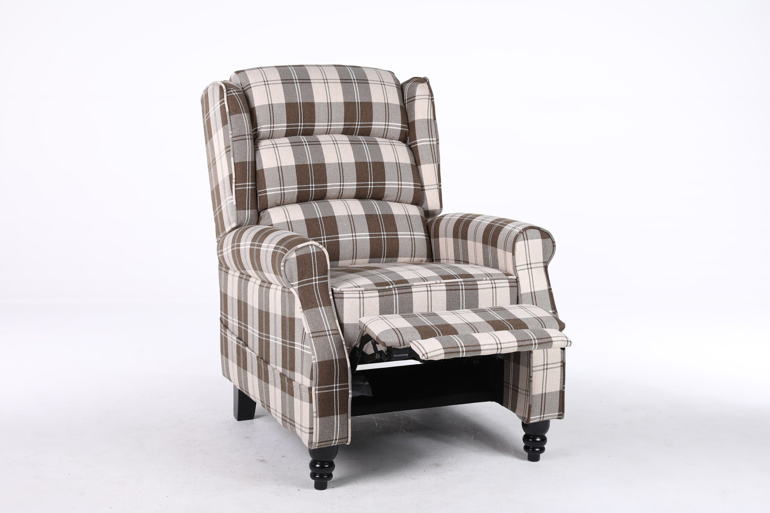 Estonia Pushback Recliner Armchair in Beige Tartan